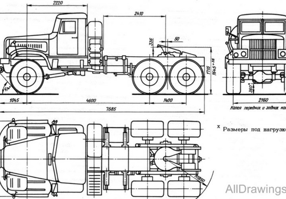 КрАЗ-255В Седельный тягач чертежи (рисунки) грузовика